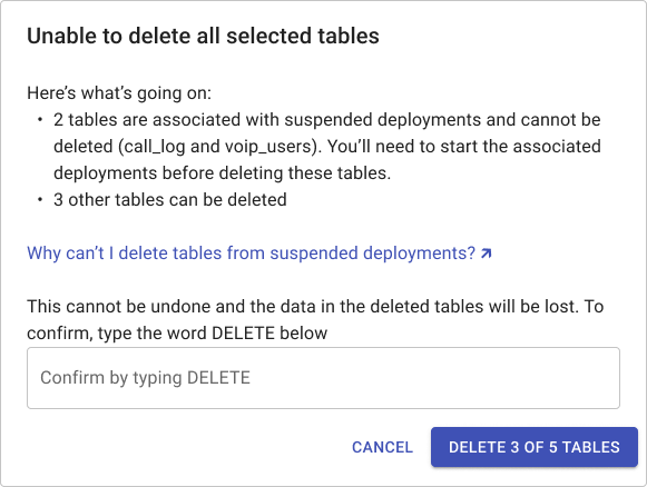 Example of a complex confirmation dialog reporting mixed applicability