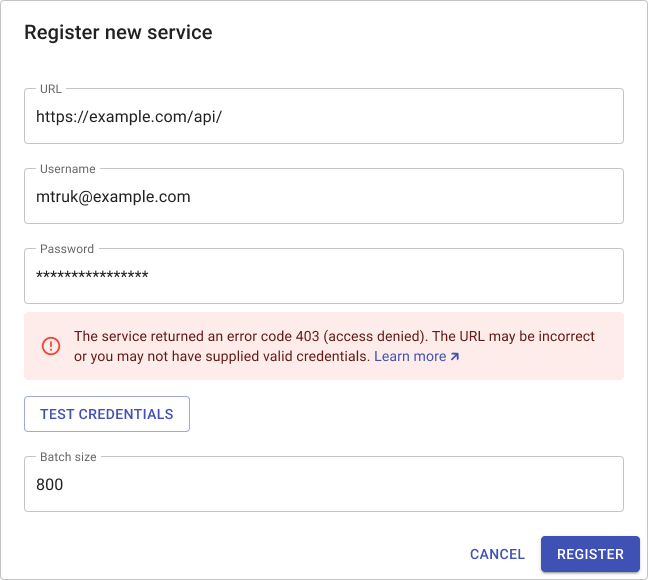 Example form with an reporting a failed secondary operation