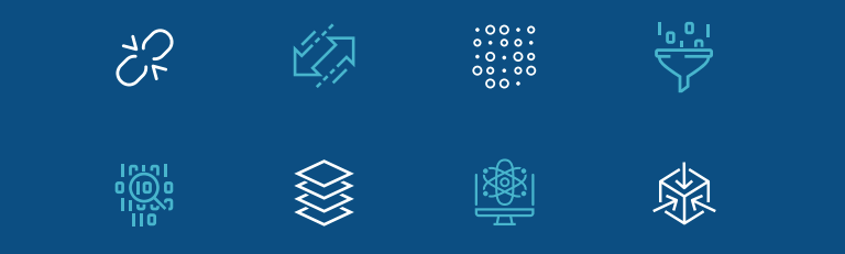 Eight sample icons on a blue field
